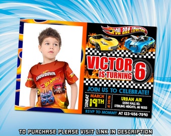 Personalize Hot Cars Birthday Invitation , Wheels Birthday Invitation , Race Cars Invitation, Monster truck birthday invitation