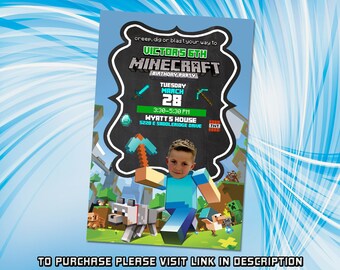 Gaming Birthday Invitation, Minecrafter Birthday Invitations, Birthday Invitation for kids