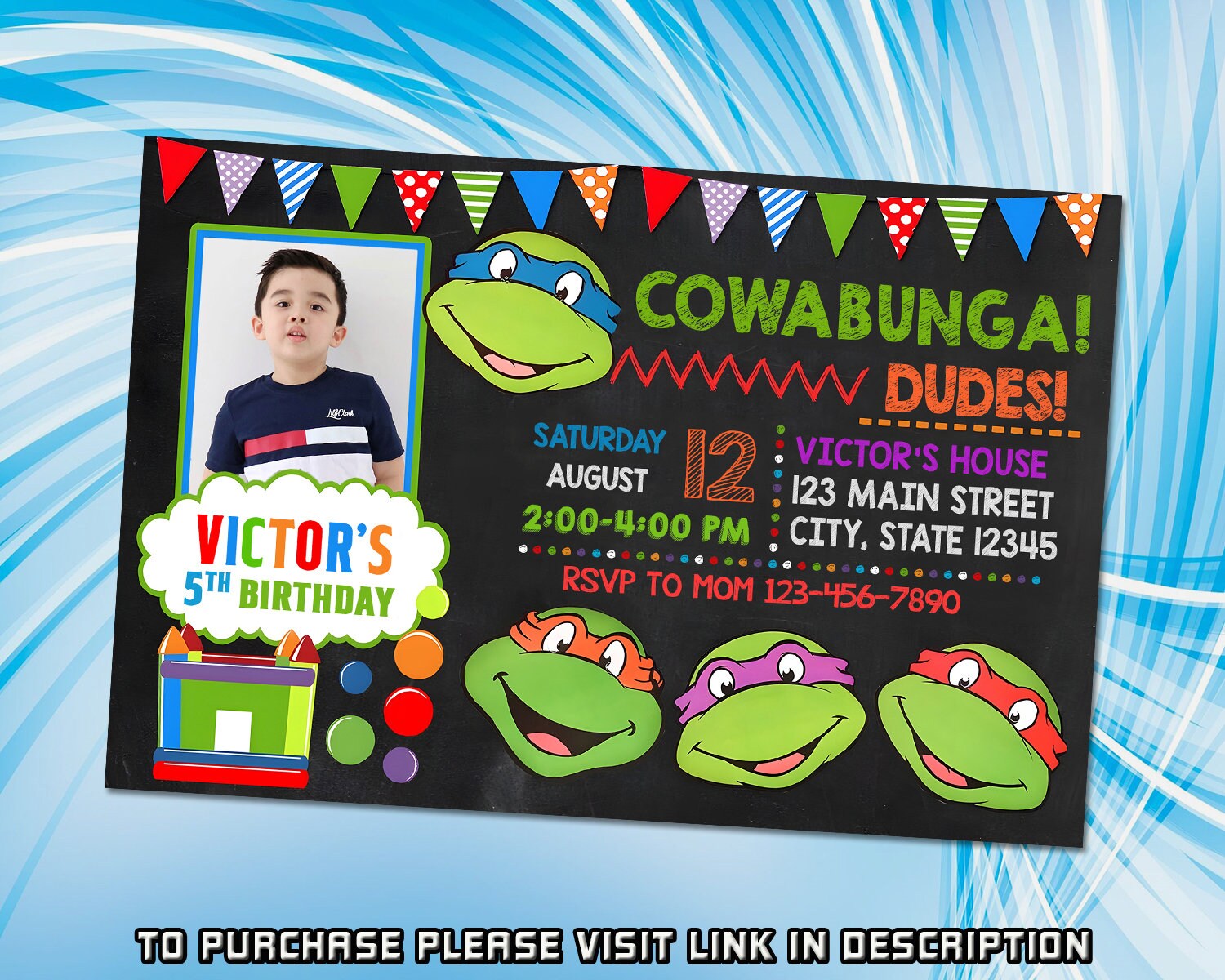 Personalize Teenage Mutant Ninja Turtle Birthday Invitation, TMNT