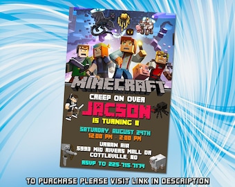 Gaming Birthday Invitation, Minecrafter Birthday Invitations, Birthday Invitation for kids