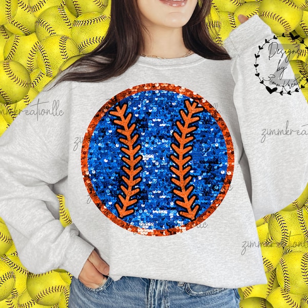 Softball Sequin Orange Blue PNG Sparkly Faux Sequin Glitter School Spirit DTF Digital Download