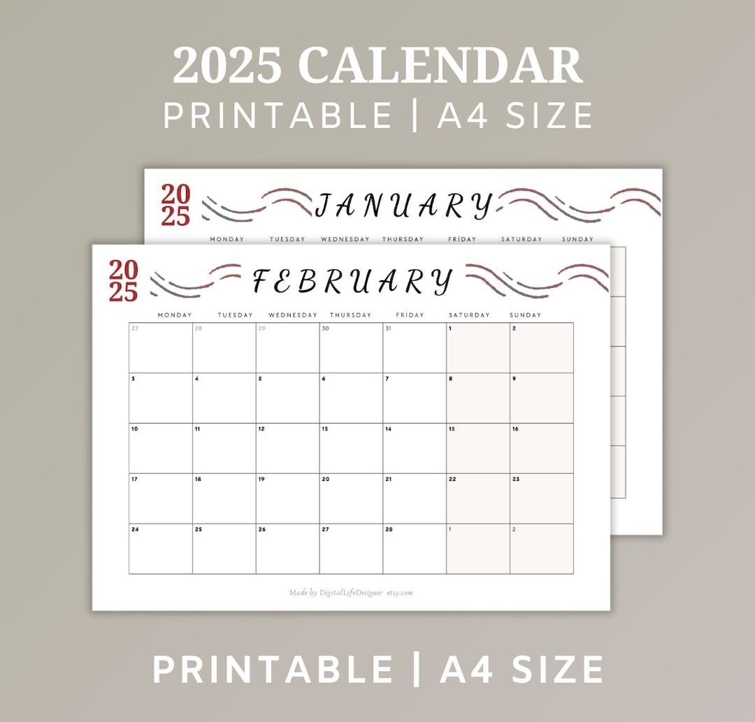 2025 Calendar Printable Calendar 2025 Monthly Planner 2024 Digital 2025 Calendar Monday to