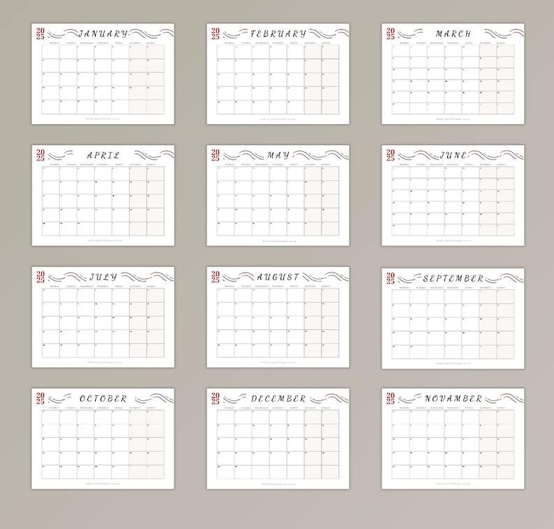 2025 Calendar Printable Calendar 2025 Monthly Planner 2024 Digital 2025