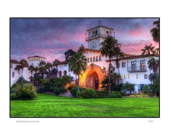 Santa Barbara Courthouse:  Santa Barbara Sunset Photo Print