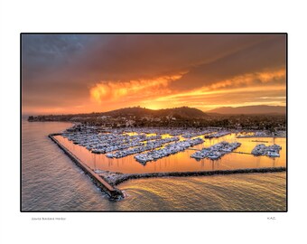 Santa Barbara Harbor Sky View:  Santa Barbara Sunset Photo   Print Fire in the Sky Calm Harbor Waters