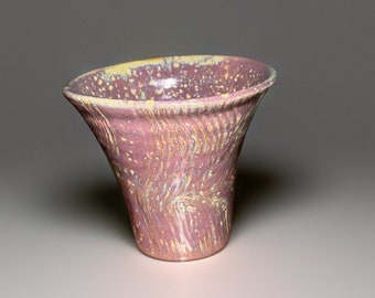 Artisan-Crafted Short Vase with Organic Waves – Handmade Pottery in Purple and Green Undertones. Unique Handmade Home Decor, Flower Holder