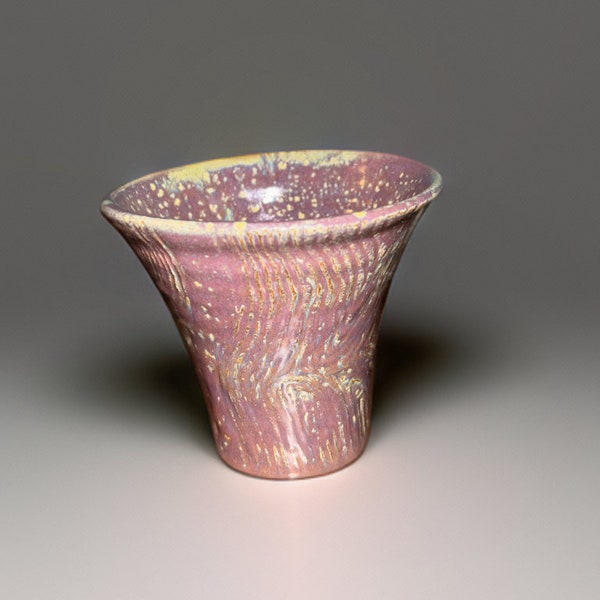 Artisan-Crafted Short Vase with Organic Waves – Handmade Pottery in Purple and Green Undertones. Unique Handmade Home Decor, Flower Holder