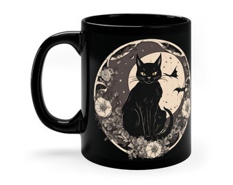 Zwarte kat koffiemok, kat koffiemok, schattige kat koffiemok, Witchy koffiemok, zwarte koffiemok, gotische koffiemok