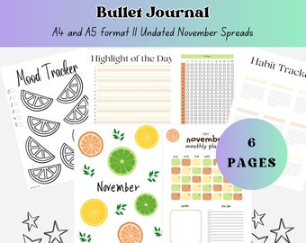 Digital Bullet Journal Pages - November Citrus Theme, Organize & Plan, Perfect Gift for Journal Lovers