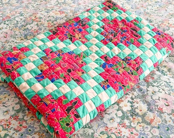 Vintage Irish Chain Quilt hand stitched with Batik Fabric - Hand pieced patchwork - summer light weight quilt - Double Size - cottagecore