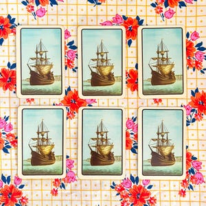 6 x Vintage Ship Sailboat Playing Cards - Ephemera for scrap booking, collage, journals etc. Nautical Ocean Boat Trading Cards
