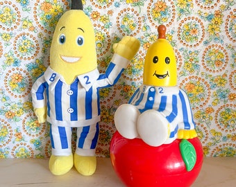 Bananas in Pyjamas Toy Bundle - Vintage Roly Poly Rocking Rattle Apple Ball and Soft Toy