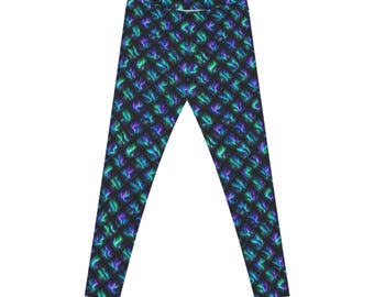 Leggings con fantasia sfumata blu e verde Aurora
