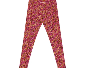 Pink Orange Leopard Print Leggings