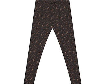 Leggings con estampado de plumas marrones / Estampado integral