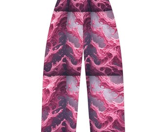 Pantalones de pijama con estampado de remolinos de mármol rosa / Pantalones de estar por casa con estampado integral