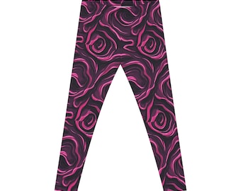 Leggings con estampado abstracto de rosas rosadas en espiral