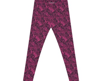 Leggings con estampado de remolinos de mármol rosa