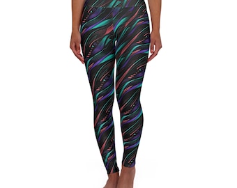 Abstrakcyjne neonowe fale | Legginsy do jogi z wysokim stanem