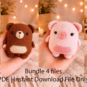 Mini animals, amigurumi beginner crochet patterns bunny, frog, bear, pig | Cute Animal Animal Tutorial PDF Instant Digital Download
