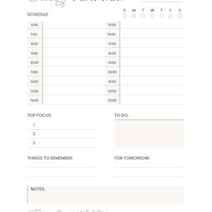 May include: A white Daily Planner with a schedule, to-do list, and space for notes. The planner includes sections for top focus, things to remember, and gratitude. The text "Today I'm grateful for:" is at the bottom.