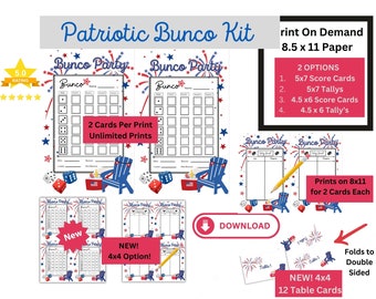 July Bunco Score Cards Patriotic Red White Blue Bunco Cards Digital Download Bunco Cards Fun Bunco Cards 4th of July Bunco Score Cards Cute