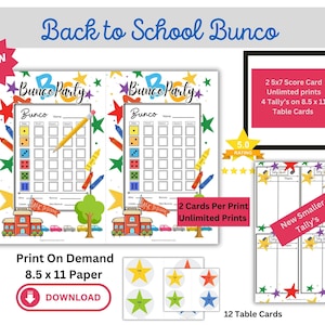 Bunco Cards Back To School  bunco score cards Bunco Score Cards Back to school Bunco Cards Back to school Bunco party cards digital download