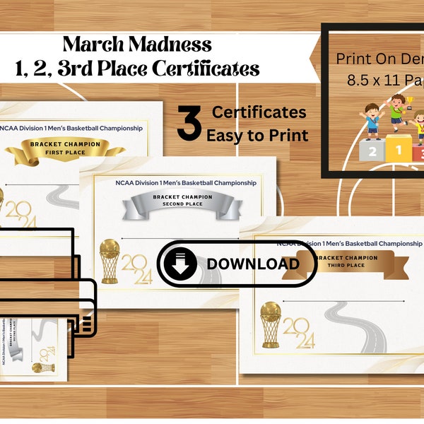 March Madness Men Certificate first place March madness Award NCAA certificate March Madness Office Pool certificate digital download