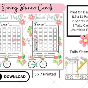 Cartões Bunco de primavera Cartões de pontuação Bunco fofos, Bunco temático de primavera, Download digital de cartões de pontuação Bunco