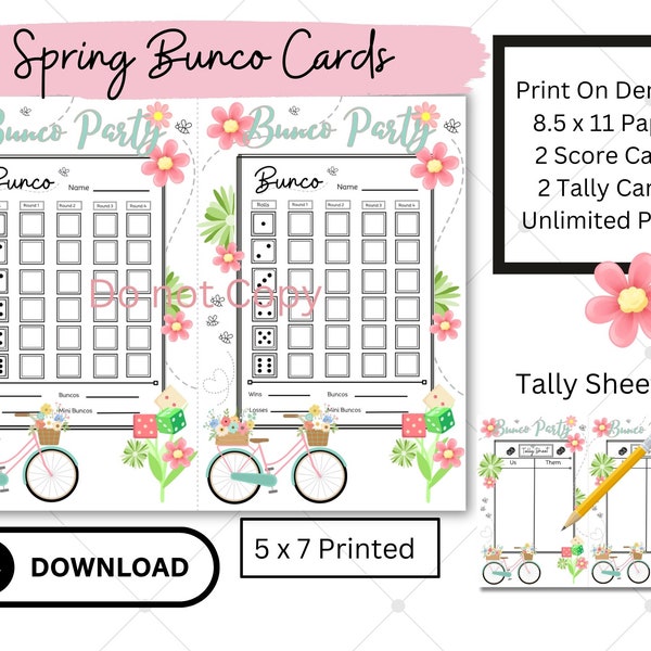 Spring Bunco Cards, April Bunco Cards, Spring Themed Bunco, Digital Download