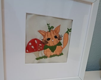 Pumpkin Cat and Toadstool Embroidery