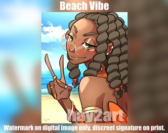 BEACH VIBE Art Print- anime-inspiredStr, beach aesthetic, original art