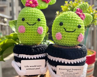 Lindo cactus de ganchillo hecho a mano, planta de apoyo emocional, la vida tendría éxito sin ti, plantas suculentas de ganchillo personalizadas, regalos del Día de la Madre