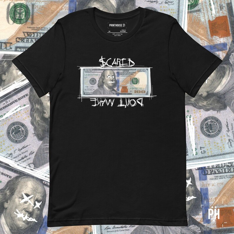 Black t-shirt with DTG embellishment at front.