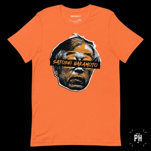 Orange t-shirt with DTG embellishment at front.