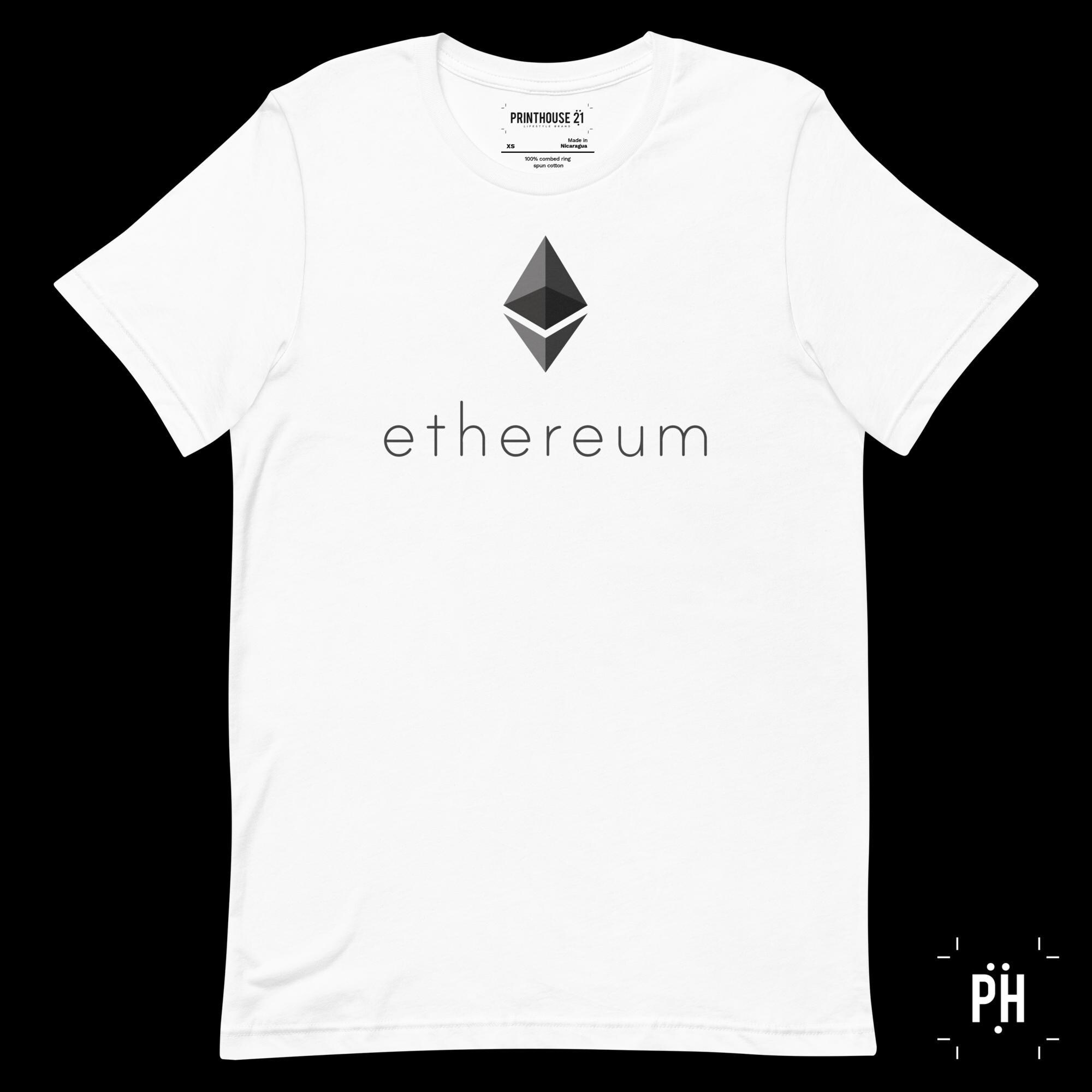 イーサリアム ETH ロゴ 暗号通貨 ユニセックス Tシャツ | ブラック、アスレチックヘザー、ホワイトの3色展開
