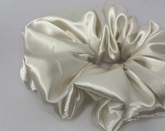 Jumbo White Satin Scrunchie