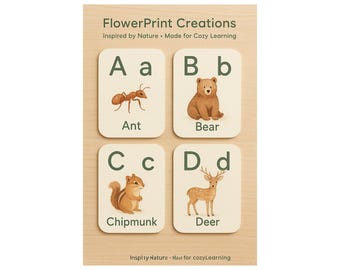 Woodland Alphabet Flashcards Printable | Nature ABC Cards for Kids | Montessori Learning | Homeschool Preschool Decor