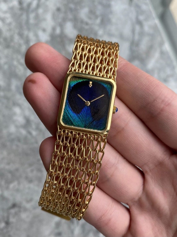 Vintage Corum 18k Yellow Gold Bracelet 80s Peacock