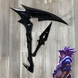 KDA AKALI Conjunto de 2 Kama Kunai Disfraz de Cosplay League of Legends Lol Juego de Halloween Kit de accesorios de impresión 3D de viaje de bricolaje Twitch Arcane Kpop