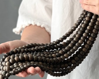 Ancient Irish Bog Oak Beads: Natural Black Wood, 8mm size