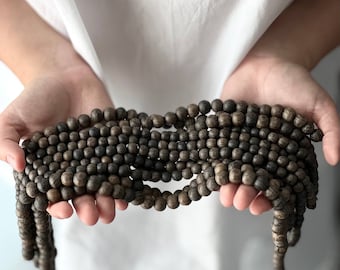 Ancient Irish Bog Oak Beads: Natural Black Wood, DIY Jewelry (8mm) 100pcs