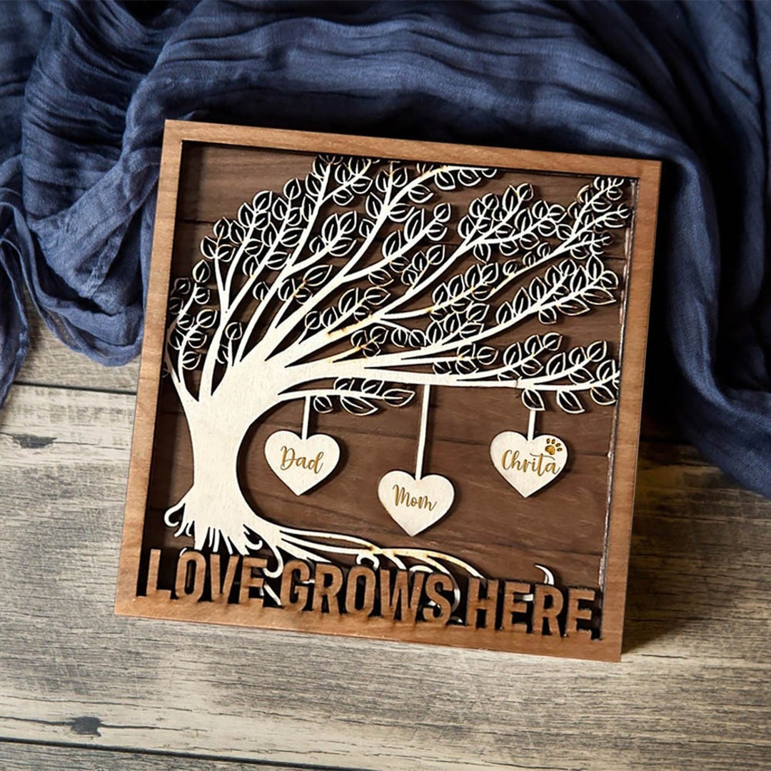 Custom Wooden Family Tree Sign 3 Layer With Name Engraved Family Tree ...