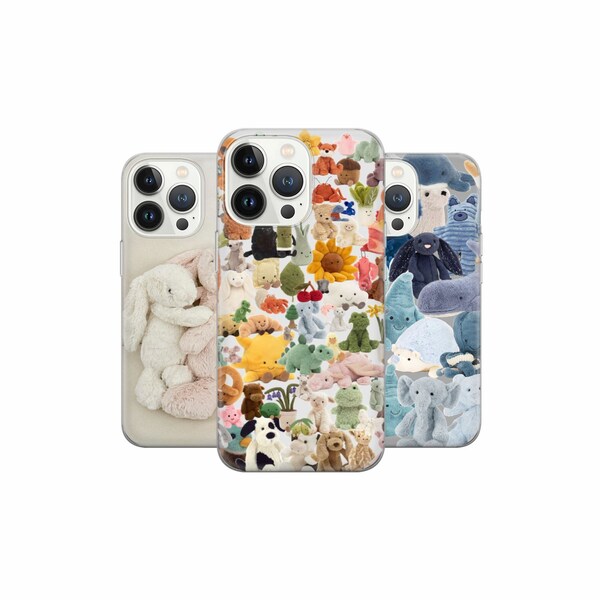 Charming cute Phone Case Jellycat Cover for Google Pixel 8A 7 Pro, Samsung Galaxy S24 Ultra S23 FE A25 A15, iPhone 15 14 13 SE 12 11