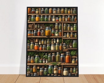 A World of Flavors | A Herbs & Spices Pantry Painting, Portrait Painting, Apothecary Pantry, Kitchen Cupboard, Assortment of Flavours Art