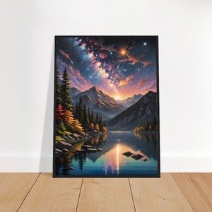 Lebendiger Meteorschauer | Schöne Nachthimmel Meteorschauer Gemälde, Porträt Malerei, Berg Landschaft Kunst, Bunter Himmel Druck, Himmel Kunst