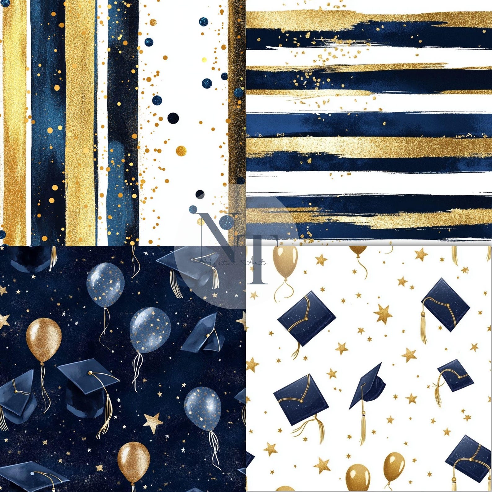 Graduation Grad Paper Graduation Digital Paper Seamless Pattern, Class of 2025 Glitter Blue ...