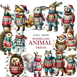 Watercolor Woodland Animal Christmas Clipart PNG, Cute Animal PNG ...