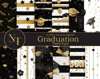 Graduation Paper Pattern Graduation Digital Paper Seamless Pattern, Class of 2024, Glitter Gold ...