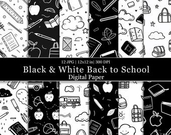Back to School Doodle Digital Paper, Class Room Seamless Pattern, School Supplies Scrapbook, Teacher Printable Paper